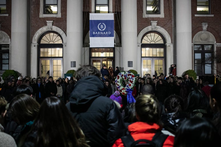 Students gather at the entrance of Barnard College during a vigil held for Tessa Majors on December 12, 2019 in New York City. Tessa Majors Barnard