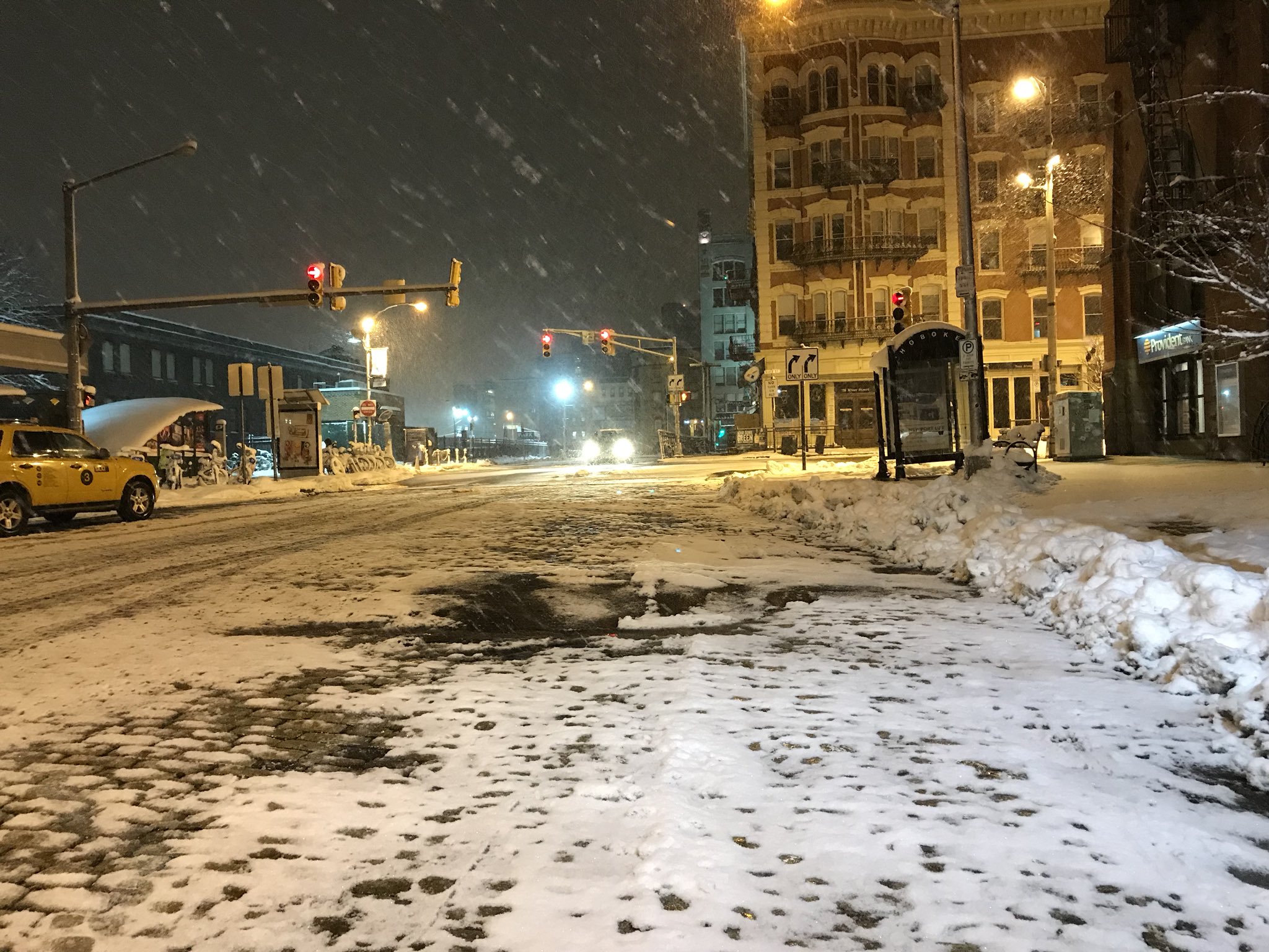 Snow was still falling in Hoboken, early Thursday morning. Snow was still falling in Hoboken, early Thursday morning.