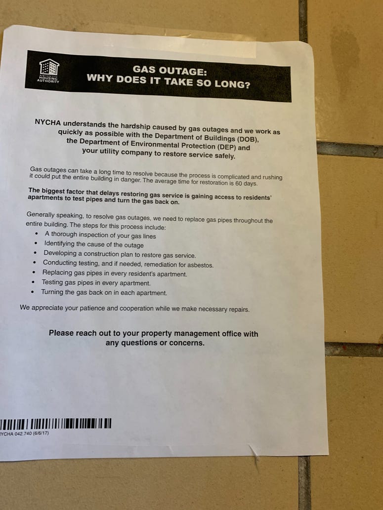 NYCHA Flyer About Gas Outage in Brooklyn NYCHA Flyer About Gas Outage in Brooklyn