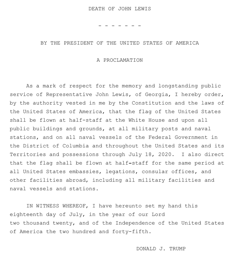 The proclamation from Trump. Trump Lewis proclamation