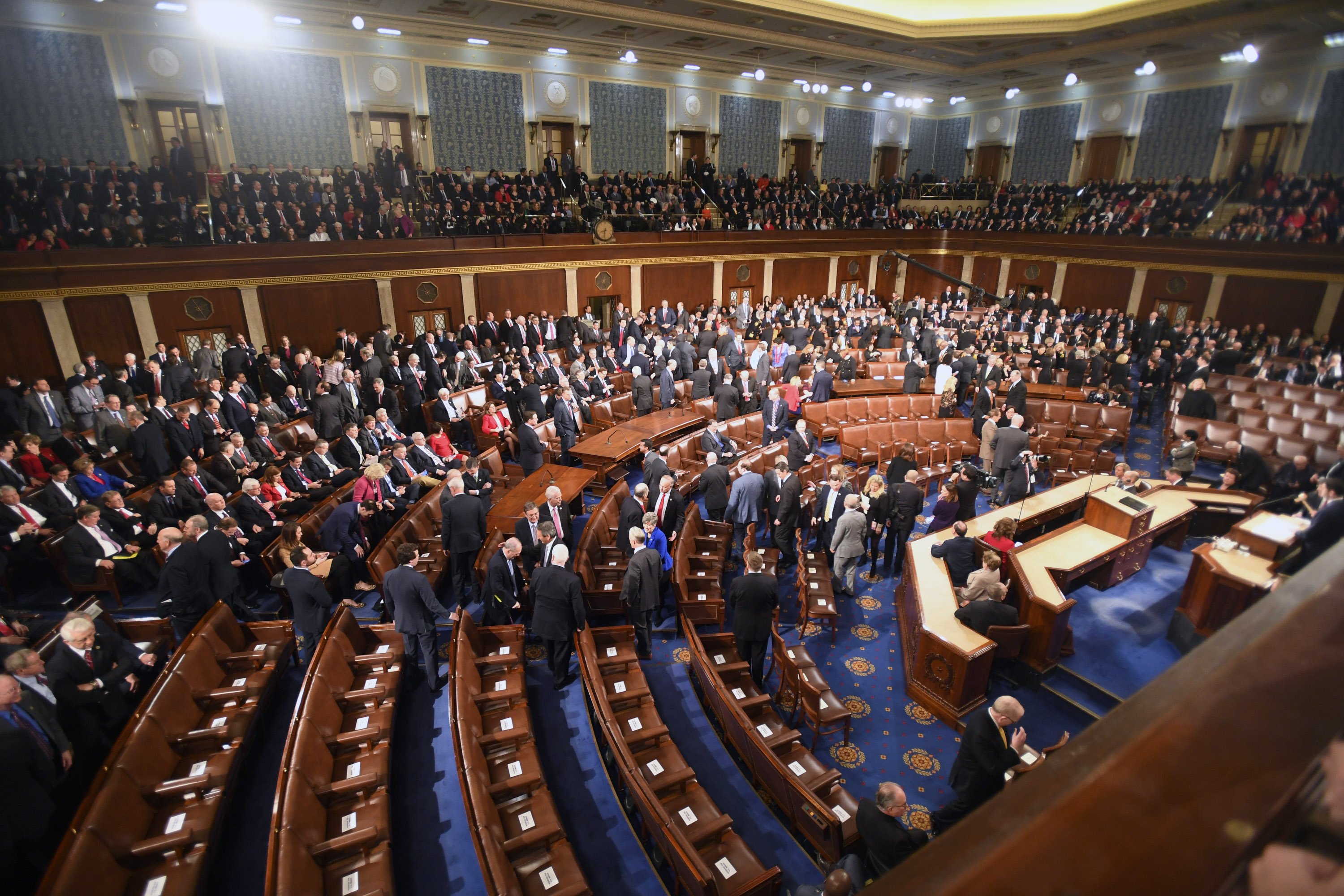 Jan. 30, 2018; Washington, DC, USA; Members of congress gather before President Donald Trump delivers the State of the Union address from the House chamber of the United States Capitol. Jan. 30, 2018; Washington, DC, USA; Members of congress gather before President Donald Trump delivers the State of the Union address from the House chamber of the United States Capitol.