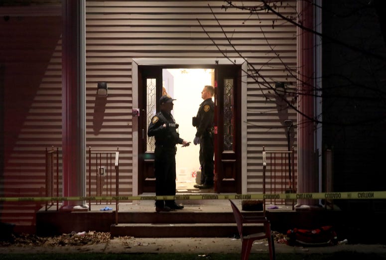 Police work at the home of a rabbi on Forshay Road in Monsey, N.Y. Sunday night after a man entered the house and stabbed multiple people who were there for a Hanukkah gathering. Monsey stabbing