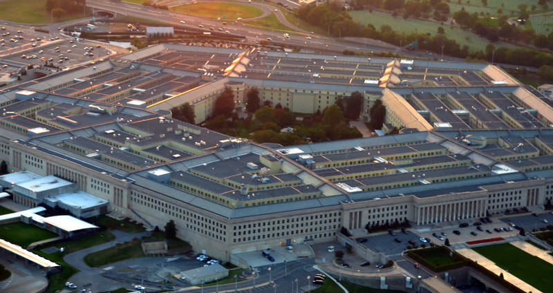 US pentagon building aerial view at sunset US pentagon building aerial view at sunset