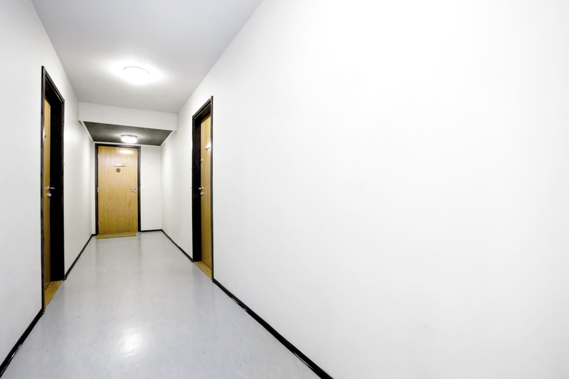 The hallway of an apartment building. The hallway of an apartment building.