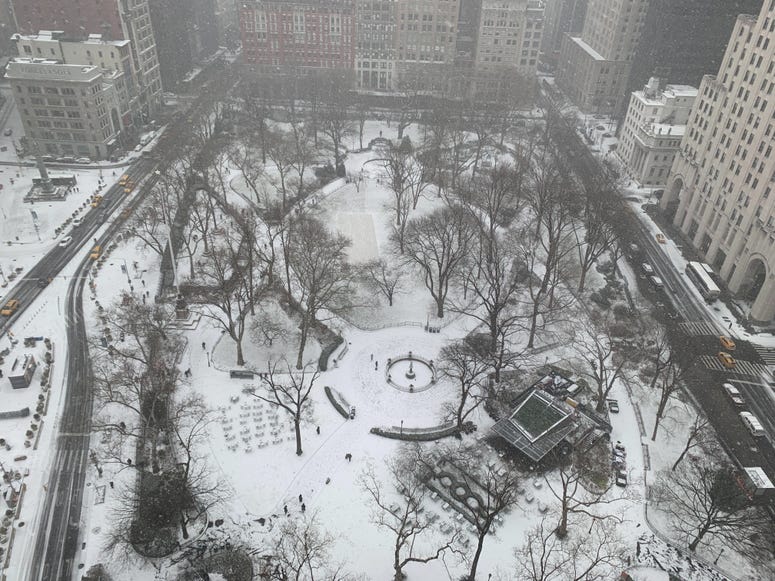 Snow is seen in Madison Square park. Snowstorm January 18