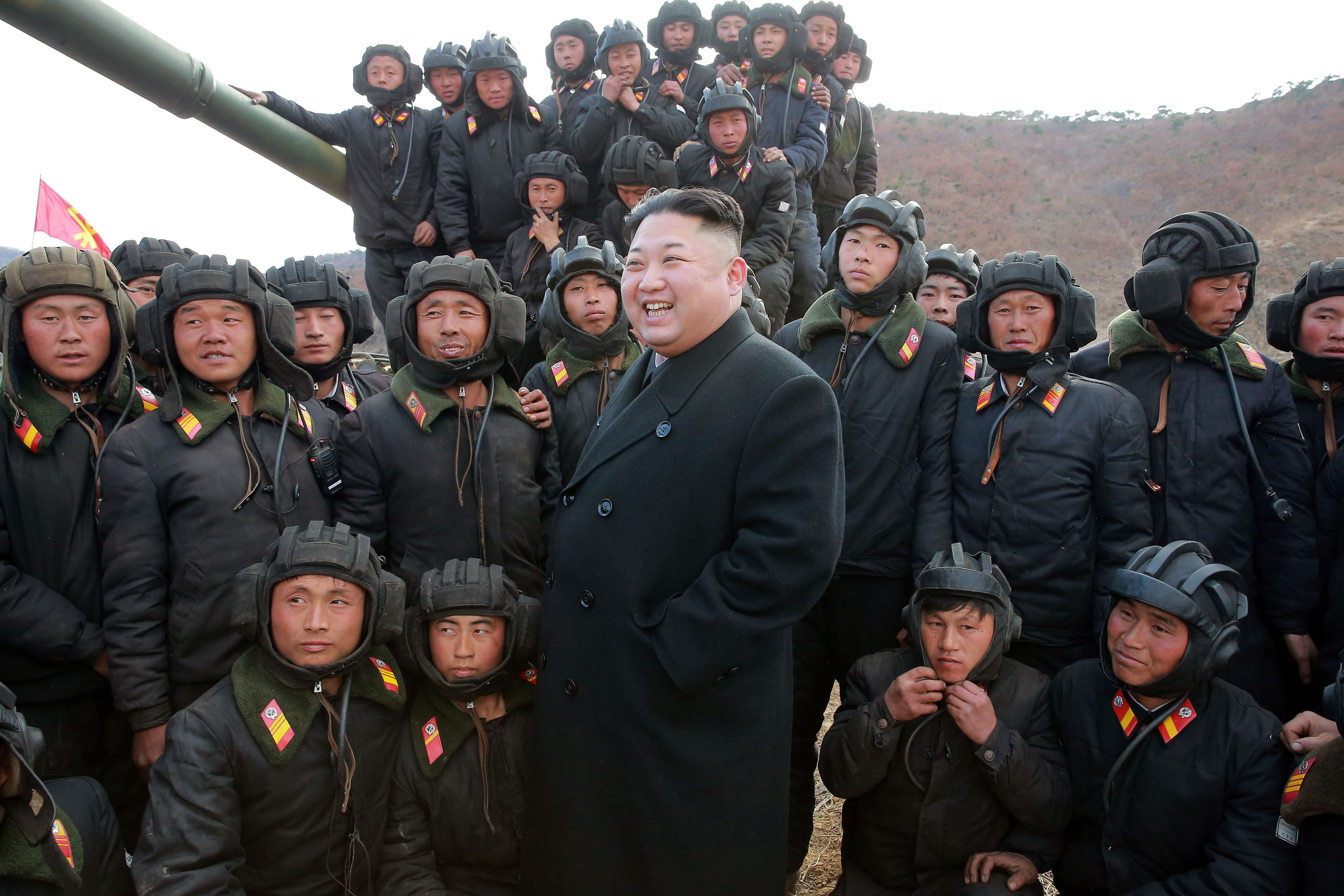 PYONGYANG, April 1, 2017 (Xinhua) -- Photo provided by Korean Central News Agency (KCNA) on April 1, 2017 shows top leader of the Democratic People's Republic of Korea (DPRK) Kim Jong Un (Front) recently guiding the Korean People's Army Tank Crews' Compet PYONGYANG, April 1, 2017 (Xinhua) -- Photo provided by Korean Central News Agency (KCNA) on April 1, 2017 shows top leader of the Democratic People's Republic of Korea (DPRK) Kim Jong Un (Front) recently guiding the Korean People's Army Tank Crews' Compet