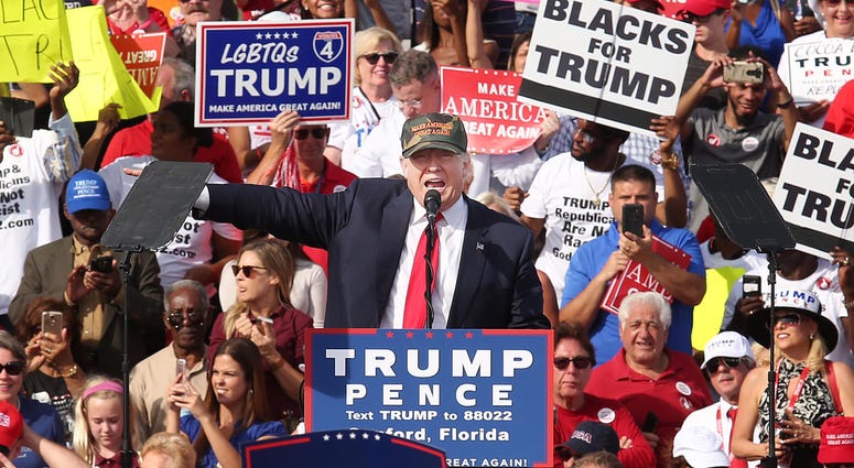 Donald Trump speaks at a Trump rally at Sanford Orlando International Airport on Oct. 25, 2016 in Sanford, Fla. Trump campaigning