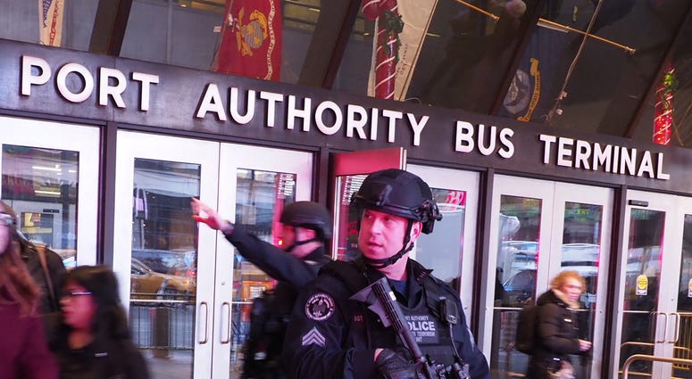 NYPD ESU/SRG officers respond to an Explosion at the Port Authority on 42nd Street and 8th Ave in Manhattan, on December 11, 2017. NYPD ESU/SRG officers respond to an Explosion at the Port Authority on 42nd Street and 8th Ave in Manhattan, on December 11, 2017.