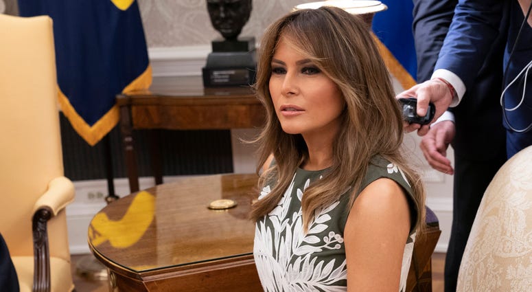 First Lady Melania Trump attends a meeting in the White House. Melania Trump