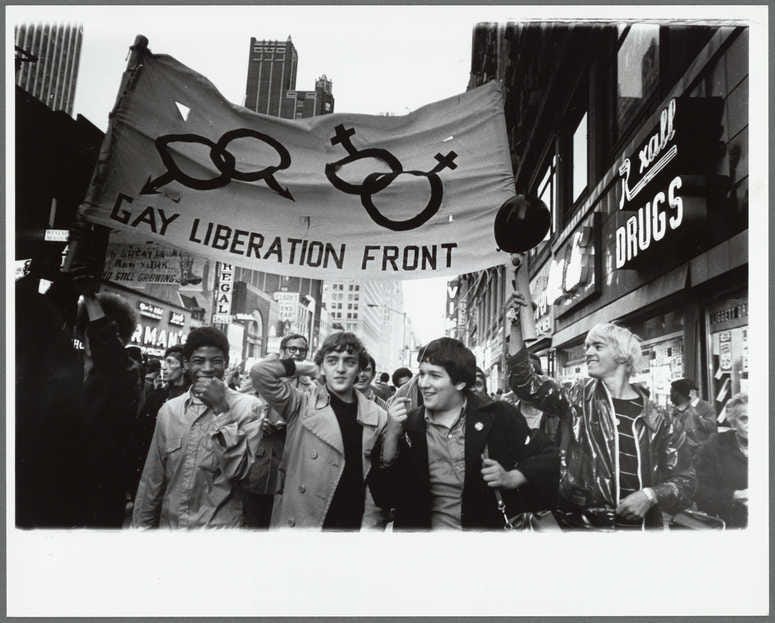Photo by Diana Davies, Gay Liberation Front marches on Times Square, New York, 1970/New York Public Library, Manuscripts and Archives Division