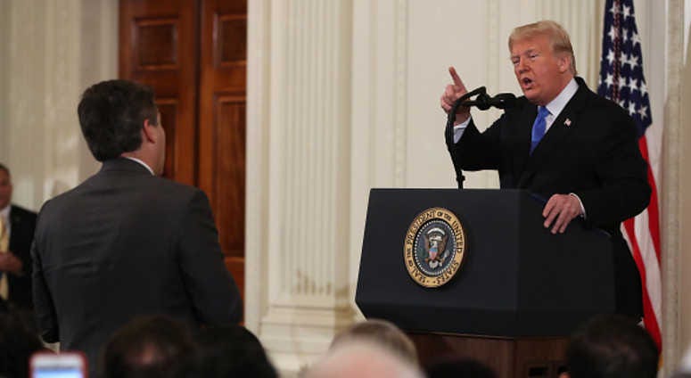U.S. President Donald Trump answers a question from Jim Acosta of CNN after giving remarks a day after the midterm elections U.S. President Donald Trump answers a question from Jim Acosta of CNN after giving remarks a day after the midterm elections