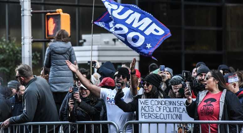Protesters from various anti-fascist groups rally against the Proud Boys on November 16, 2019 in New York City. Antifa Proud Boys Trump Tower