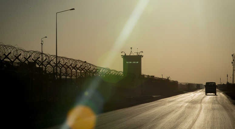 The sun begins to set at Kandahar airfield in Kandahar, Afghanistan. US soldiers
