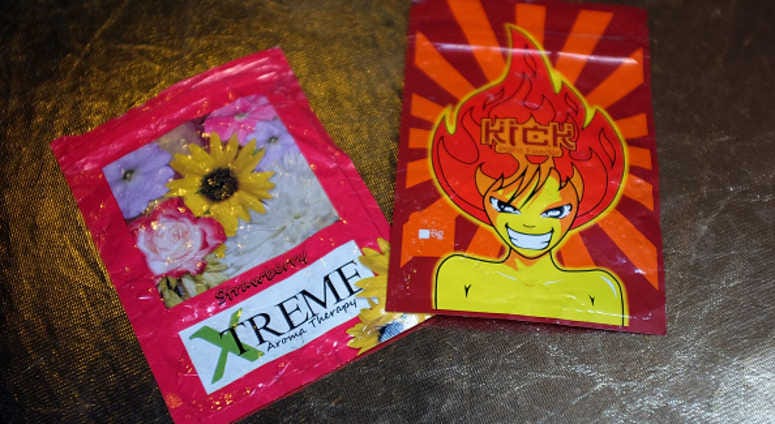 Packets of K2 or 'spice', a synthetic marijuana drug. Packets of K2 or 'spice', a synthetic marijuana drug.