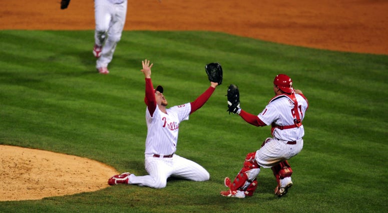 Brad Lidge and Carlos Ruiz Brad Lidge and Carlos Ruiz