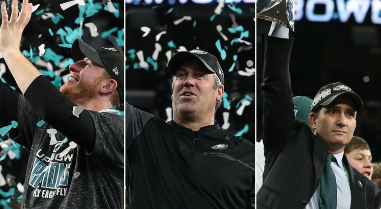 Carson Wentz, Howie Roseman, Doug Pederson Carson Wentz, Howie Roseman, Doug Pederson
