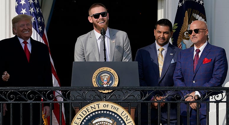 Stephen Strasburg speaks on the South Lawn as the World Series champion Nationals are honored at the White House Stephen Strasburg – Nationals' White House Visit