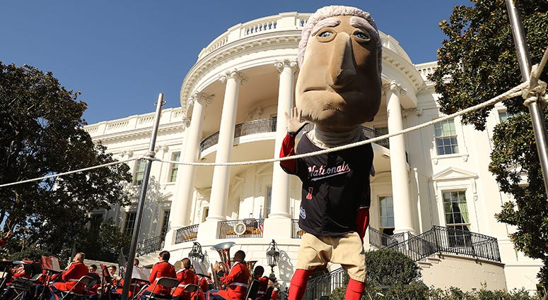 'George' of the Racing Presidents makes his way onto the South Lawn of the White House, where the Nationals were honored as World Series champions Racing Presidents – Nationals' White House Visit