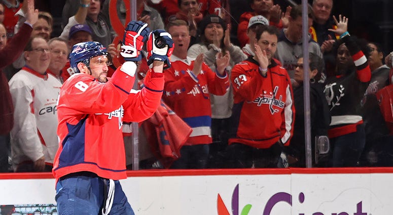 Alex Ovechkin salutes the Capital One Arena crowd after scoring a natural hat trick in a 4-2 win over the LA Kings The tear Ovechkin's been on 'is insane,' John Carlson says