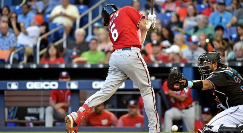 Rendon gets hit by a Jose Urena pitch in the third inning against the Marlins on April 20 Nationals place Anthony Rendon on 10-day Injured List
