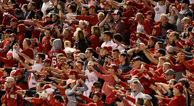 Nationals fans chomp along to 'Baby Shark' as Gerardo Parra steps to the plate in the bottom of the sixth Nationals Baby Shark
