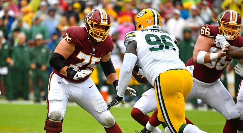 Question 3: Will Brandon Scherff get a contract extension? Brandon Scherff prepares to block Muhammad Wilkerson.
