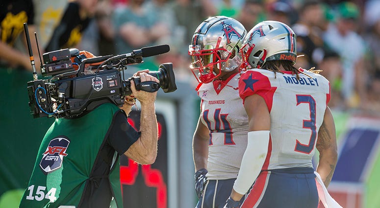 Cam Phillips poses for the camera after scoring a touchdown for the Houston Roughnecks XFL players who could help the Redskins