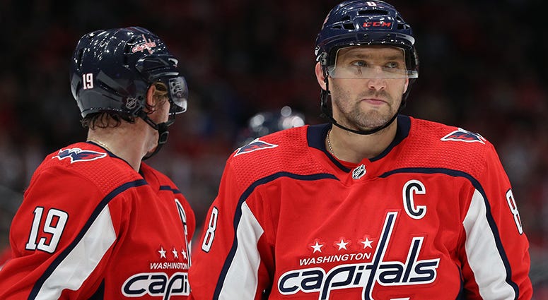 Nicklas Backstrom and Alex Ovechkin look on against the Montreal Canadiens. The Caps went on to lose 4-3 in OT. Can the Capitals regain their championship form?