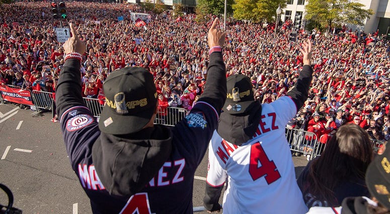 It was a picture-perfect Saturday in the nation’s capital as hundreds of thousands of fans celebrated the 2019 World Series Champion Washington Nationals. Washington Nationals players and coaches roll through the streets of Washington, D.C. and then speak on stage, celebrating their 2019 World Series championship with a few hundred thousand fans on November 2, 2019.