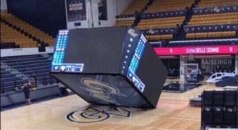 The Charles E. Smith Center jumbotron on the floor. George_Washington_Jumbotron
