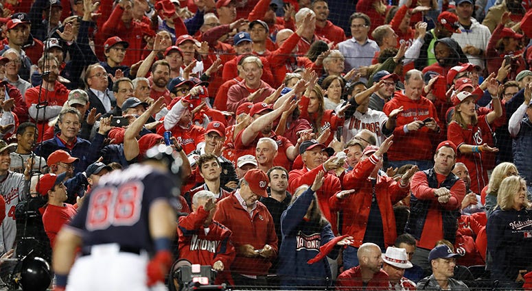 Gerardo Parr steps to the plate as Nationals fans chomp along to his 'Baby Shark' walk-up song. Parra delivered a line-drive single in the sixth. Gerardo Parra Baby Shark
