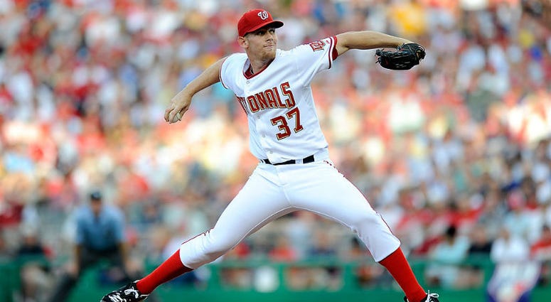 Stephen Strasburg pitching in his MLB Debut. Stephen Strasburg made his MLB debut on this day nine years ago.