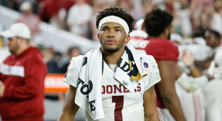 Oklahoma QB Kyler Murray reacts after losing to Alabama in the College Football Playoff Semifinal