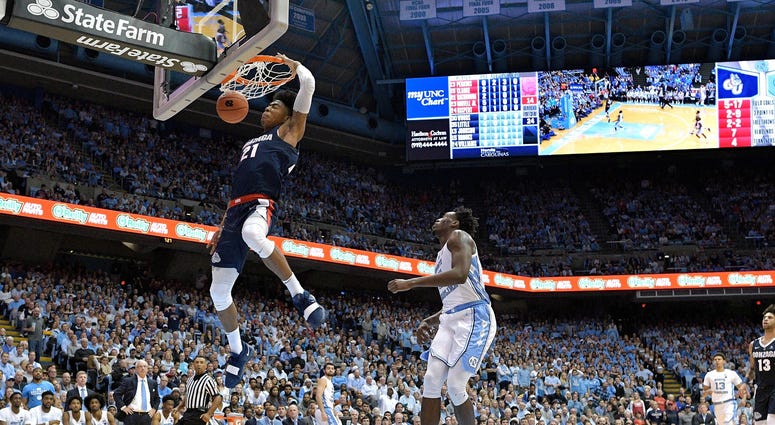 Rui Hachimura dunks on the Carolina Tar Heels during a game at the Dean Smith Center on December 15, 2018 Rui Hachimura dunks on the Carolina Tar Heels during a game at the Dean Smith Center on December 15, 2018