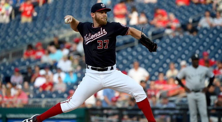Stephen Strasburg pitches for the Washington Nationals. Stephen_Strasburg