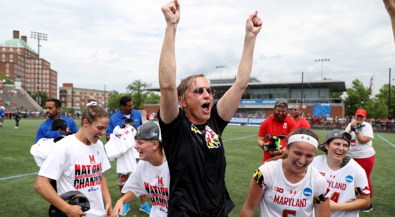 Maryland women's lacrosse coach Cathy Reese celebrates the Terps' win in the 2019 national championship game. Cathy_Reese