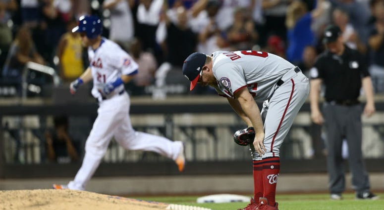 Sean Doolittle reacts after allowing a game-tying HR. It's déjà vu all over again for Sean Doolittle and Nationals bullpen vs. Mets.