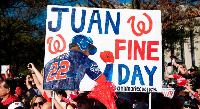 Juan Soto has a pretty nice sign. Photos of Nationals' World Series parade are insane