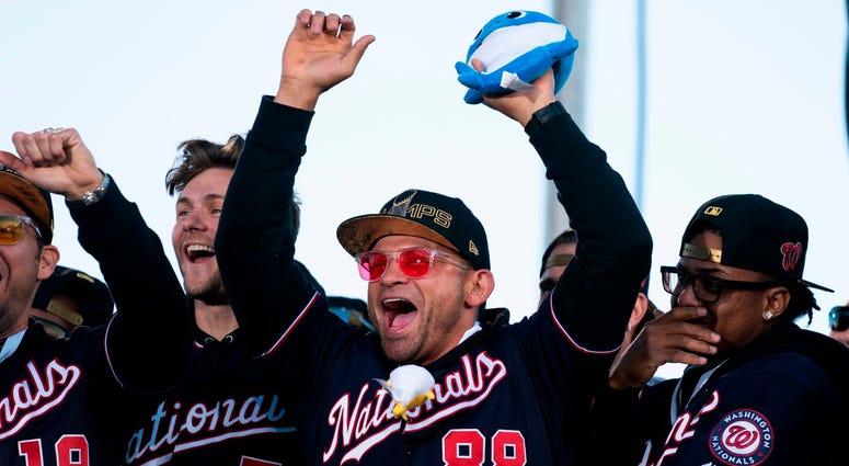 Baby Shark, Gerardo Parra, at the World Series parade. Photos of Nationals' World Series parade are insane