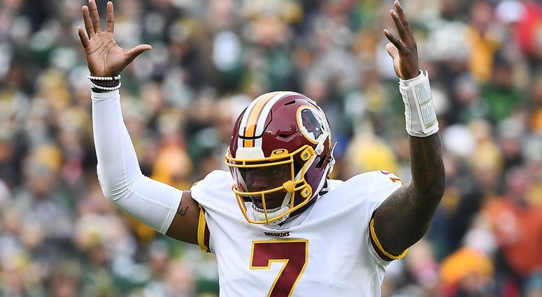 Dwayne Haskins shows off toughness in loss to Packers. Redskins quarterback Dwayne Haskins celebrates a touchdown in the second quarter.