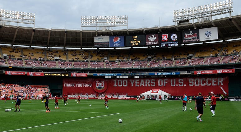 United States Men's National Team warms up before the game against the Germany in an international friendly at RFK Stadium. Washington D.C. launches a bid to be a host city for the 2026 FIFA World Cup.