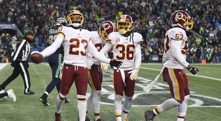 DeAngelo Hall celebrates a last-minute pass break-up against Seattle DeAngelo_Hall_Seahawks