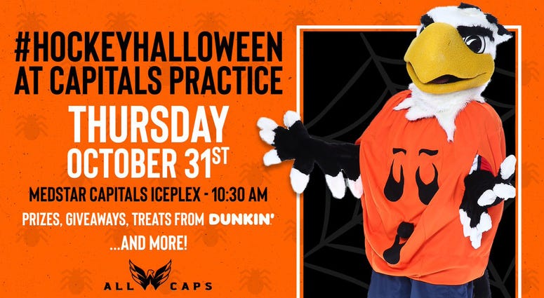 You are cordially invited to attend 'Hockey Halloween' at MedStar Capitals Iceplex on Thursday, Oct. 31 Capitals Mascot Slapshot
