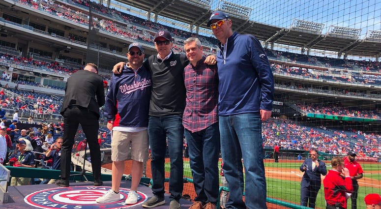 The Sports Junkies on the Nationals dugout at The Fan Day. The Sports Junkies on the Nationals dugout at The Fan Day.