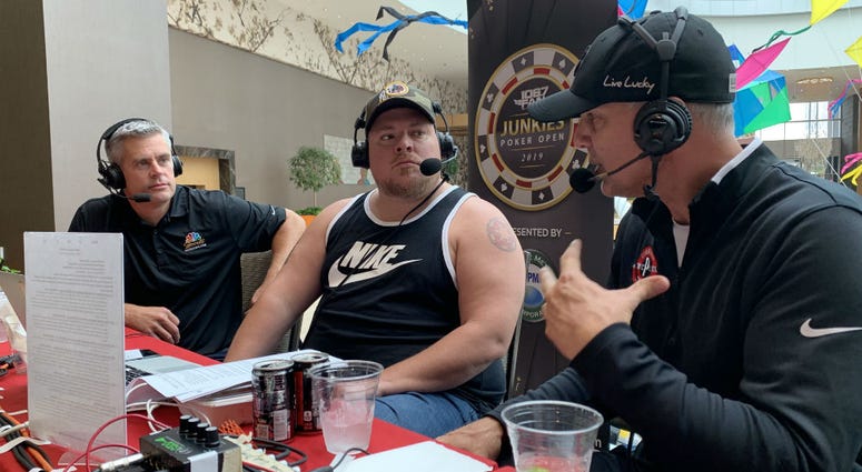Junkies Poker Open 2019 JP, Chad Dukes and EB during a live broadcast at MGM National Harbor at Junkies Poker Open 2019.