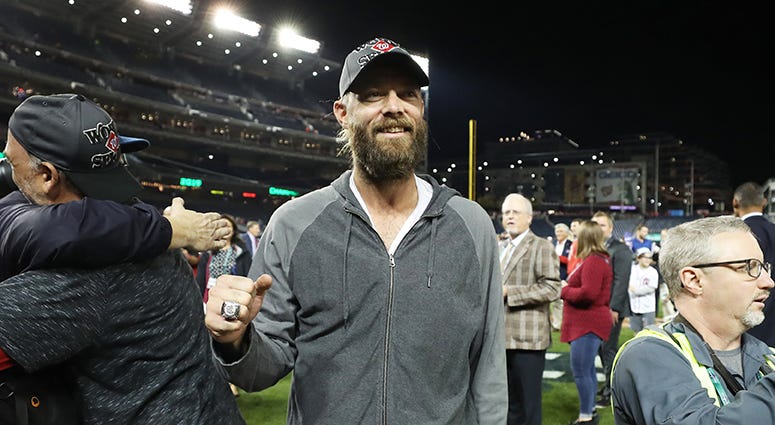Former National Jayson Werth on hand as the team celebrates winning the National League pennant Jayson Werth