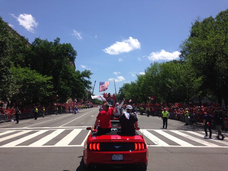 The Junkies ride down Constitution Ave. in the Caps' championship parade Junkies_Caps_Parade