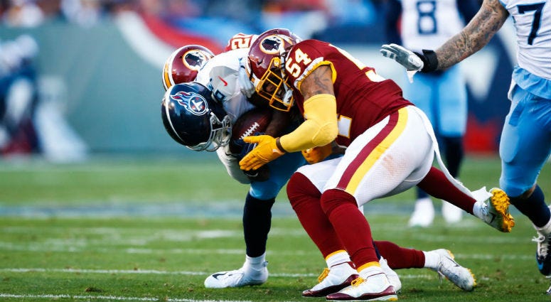 Mason Foster is one of several linebackers vying for a starting spot. Redskins LB Mason Foster tackles Titans WR Corey Davis