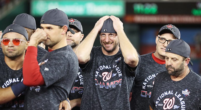 Max Scherzer overcome with emotion as the Nationals clinch the National League pennant Max Scherzer