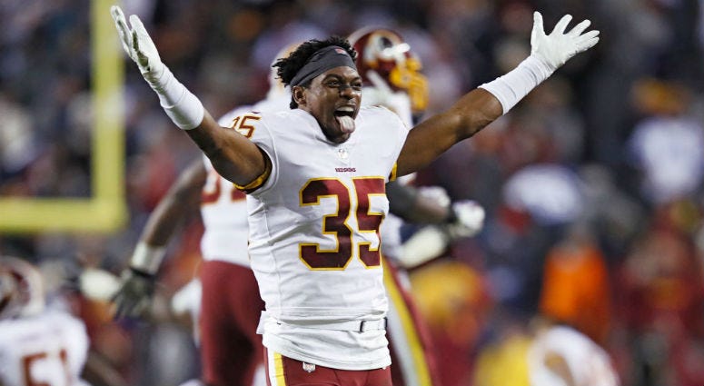 Question 8: Can Montae Nicholson return to form? Montae Nicholson celebrates a Redskins win.
